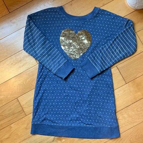 Shrinking Violet long sleeve heart sequin dress size 6 dots abs stripes in blue - Picture 1 of 11